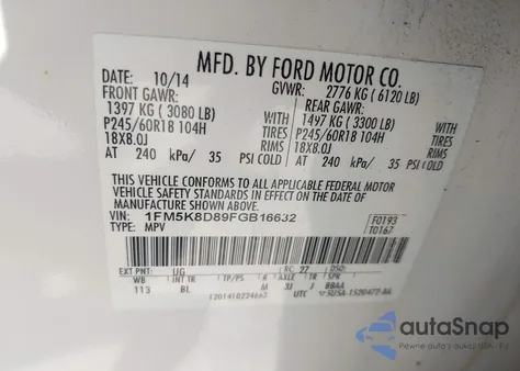 2015 Ford Explorer Xlt z USA, uszkodzony, nr VIN 1FM5K8D89FGB16632